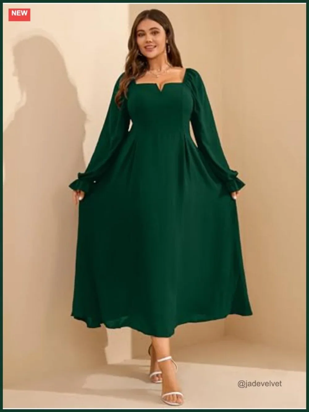 Plus Size Formal Maxi Dress with Pockets Long Sleeve Wedding Guest